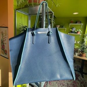 Vince Camuto Bag Extra Large Two Toned Blue Leather Like Tote